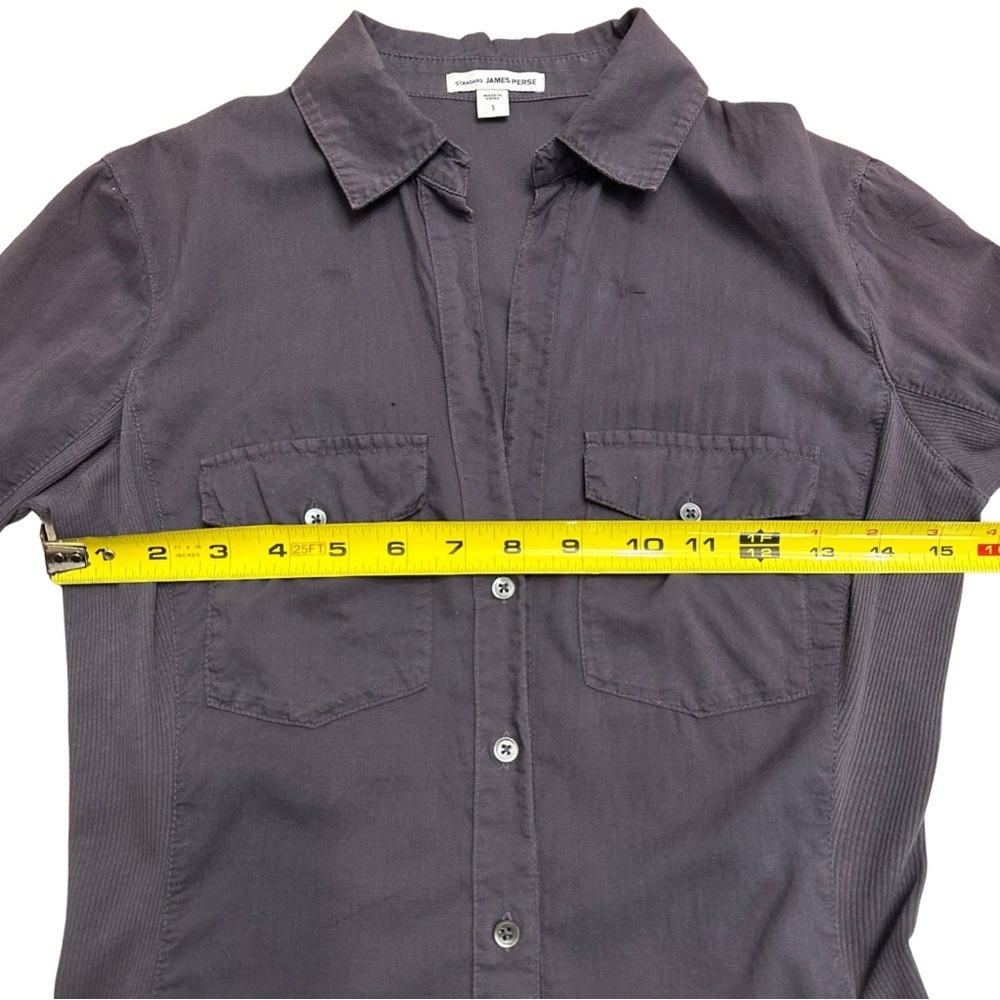 JAMES PERSE Contrast Ribbed Surplus Shirt Button Up SZ 1/Small Gray Quiet Luxury - Picture 6 of 8